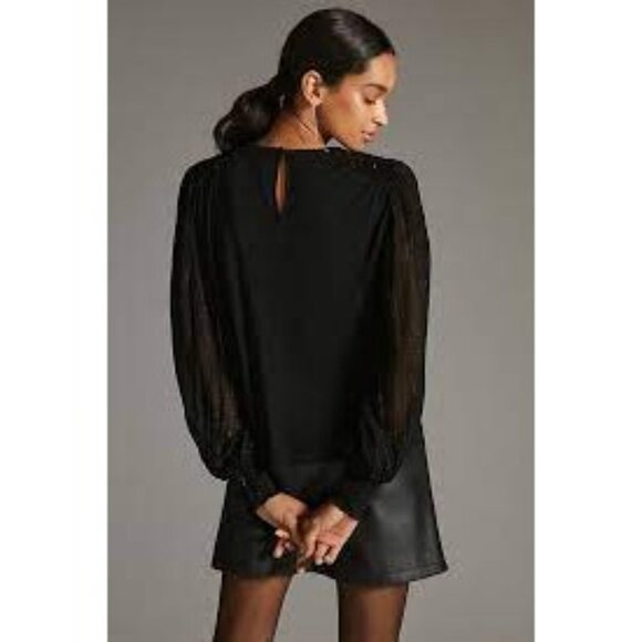 NWT Anthro BLANK BL-NK LONDON SEQUIN EMBELLISHED BLOUSE TOP BLACK Size XS - Picture 3 of 14
